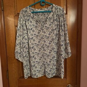 Rose & Olive Blue and White Floral Blouse